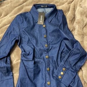 Shein denim button front dress NWT